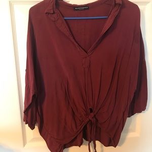 Maroon tie up shirt